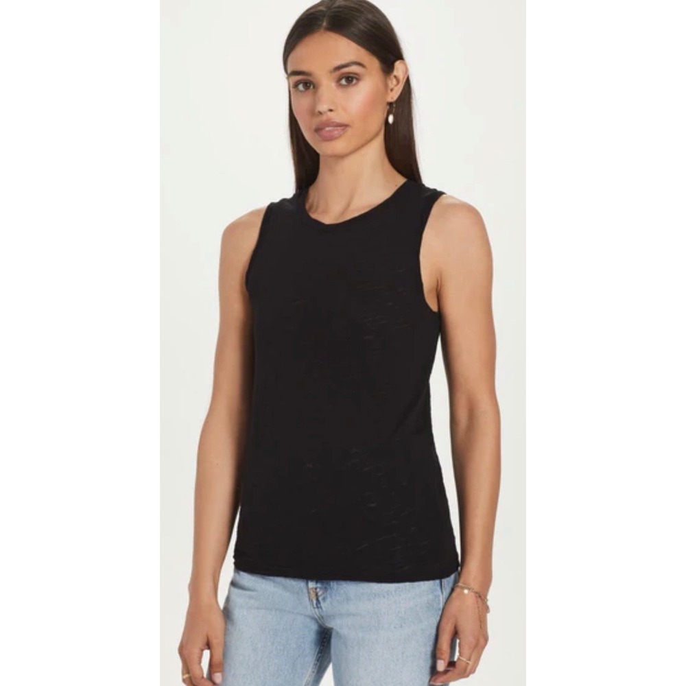 GOLDIE SIGNATURE SLUB CREW TANK TOP BLACK PIMA COTTON‎ EUC SIZE XS
